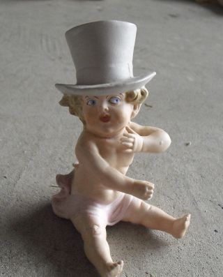 Vintage German Bisque 2876 Baby Boy In Top Hat Figurine 4 1/2 " Tall