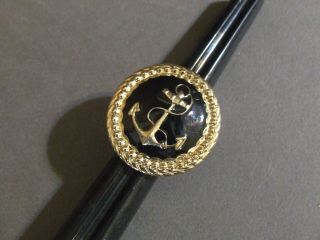 Large Round Vintage Gold Tone And Black Anchor Signet Nautical Ring Size 5