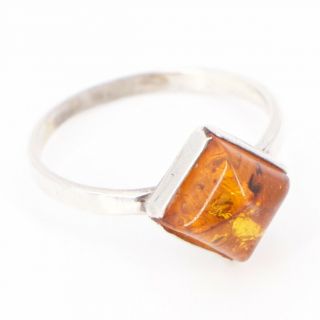 Vtg Sterling Silver - Baltic Amber Stone Solitaire Ring Size 8.  5 - 2g