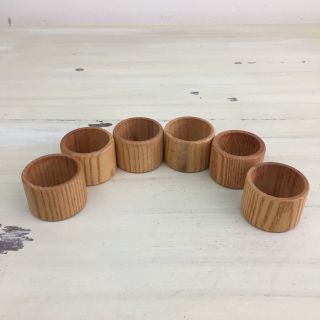 Wood Napkin Rings - Vtg 80s Set Of 6 Wooden Country Rural Rustic Napkin Holders