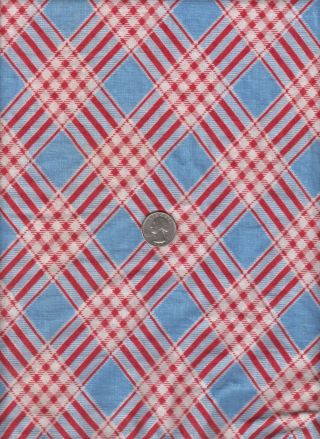 Vintage Feedsack Red Blue Plaid Feed Sack Quilt Sewing Fabric