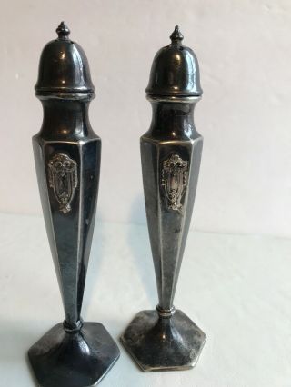 W.  B.  Mfg.  Co.  Set of Vintage Silver Plated Salt and Pepper Shakers Tall MCM 2