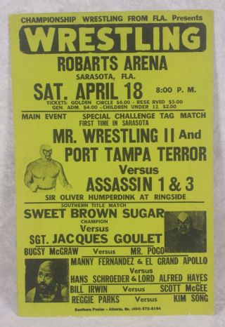 Vintag Nwa Florida Championship Wrestling Poster 1981 Sarasota Port Tampa Terror