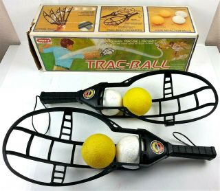 Vintage Wham - O Trac - Ball Set Box 2 Racquets 4 Balls 1975 Beach Backyard