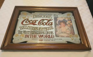 Vintage Coca Cola Mirror Sign Relieves Fatigue 5 Cent Coke Wood Frame 21 " X 15 ".