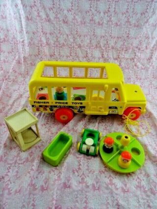 Vintage Fisher Price Little People School Bus 192 1965 With Accessories People