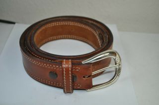 Vintage Bianchi No.  B9 Size 42 Fancy Stitched Tan Belt - Brass Buckle 1991 Date