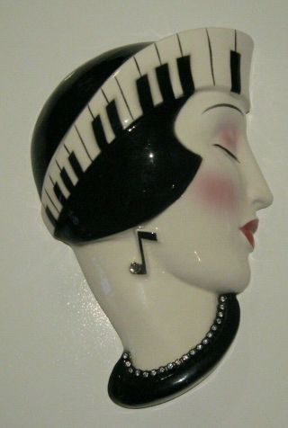 Vintage Clay Art Flapper Style Piano Keys Ceramic Face Mask Wall Hanging