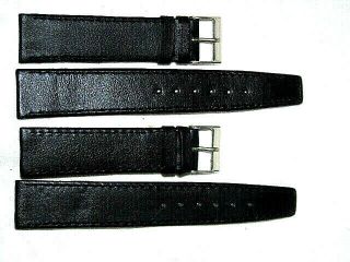 10 x VINTAGE BLACK LEATHER STITCHED WATCH BANDS NOS 18MM 2