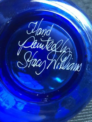 Vintage Fenton Art Glass Stacey Williams Signed Miniature Blue Green Rim Vase 2