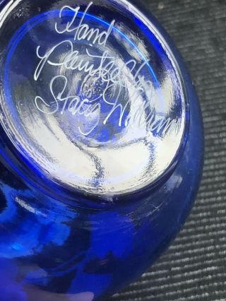 Vintage Fenton Art Glass Stacey Williams Signed Miniature Blue Green Rim Vase 3