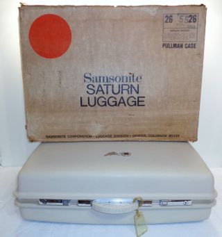 Vintage Samsonite Saturn Misty White Hard Shell Pullman Suitcase 26 " Keys & Box