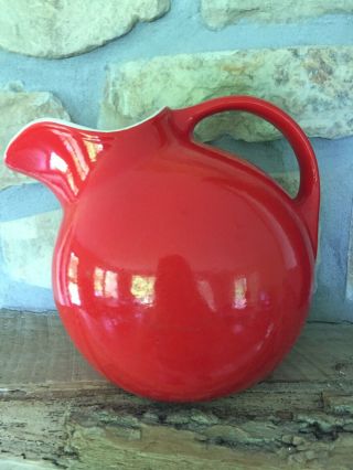 Vintage Hall Red Ball Pitcher With Ice Lip.
