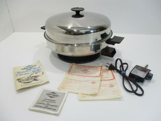 Vintage West Bend Stainless Steel Electric Frying Pan Skillet Cookware