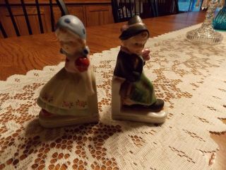 Vintage Boy And Girl Hand Painted Porcelain Bookends Occupied Japan