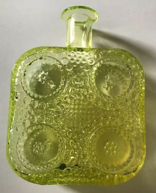 Vintage Nanny Still Riihimaen Lasi Uranium Green Art Glass Grapponia Bottle Vase