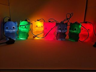 Vintage Blow Mold Kitty Cat - 7 Party String Lights Camper Rv Patio 12 