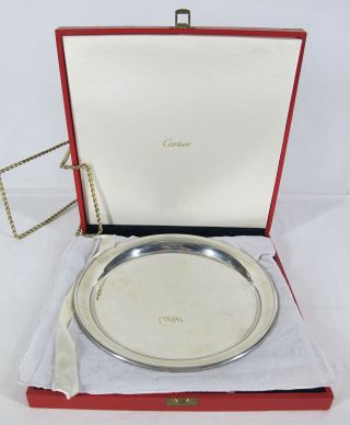 Vintage 19800 Cartier 11 " Silver Pewter Plate Serving Tray Red Box/felt Bag Yqz