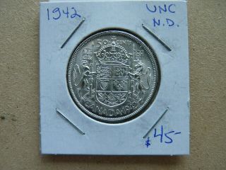 Vintage Canada 50 Cent Silver 1942 Nd T1029