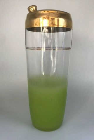 Vintage West Virginia Glass Blendo Green Frosted Mid - Century Cocktail Shaker