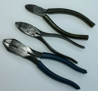 3 Vintage M.  Klein & Sons Tools Linemans Pliers 201 - 7 202 - 6 Cutters
