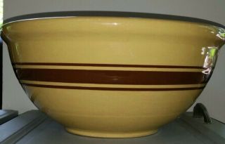 Vintage Yellow Ware Stoneware Mixing Bowl Brown Band Stripe 14 " Large Beehive