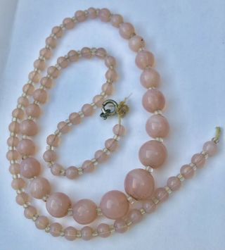 Vintage jewellery Pale Pink Czech Peking Glass ? Bead Necklace Needs Restringing 3