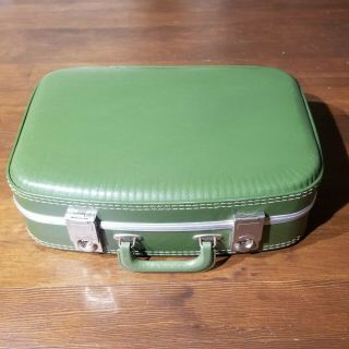 Vintage Vinyl Suitcase Small Green Hard Sided Carry - On 1960s 17x12 " -