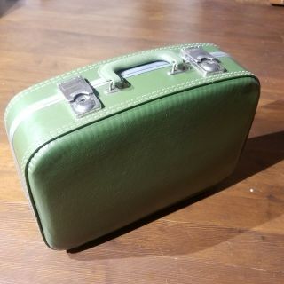 Vintage Vinyl Suitcase Small Green Hard Sided Carry - On 1960s 17x12 