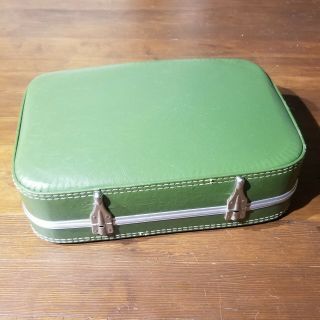 Vintage Vinyl Suitcase Small Green Hard Sided Carry - On 1960s 17x12 