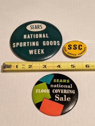 3 Vintage Sears Employee Buttons Sales Sporting Goods Flooring
