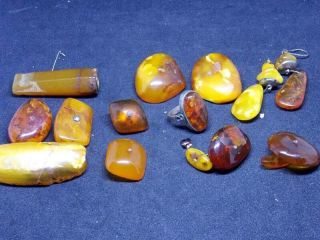 Vintage Baltic Amber Stone Pendant Ring Cufflink Earrings Toffee Egg Yolk 波羅的海琥珀
