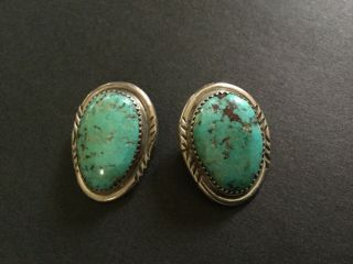 Vintage G D Signed Sterling Silver Navajo Turquoise Clip Earrings
