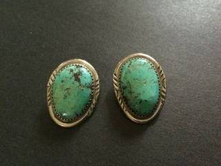 Vintage G D Signed Sterling Silver Navajo Turquoise Clip Earrings 5
