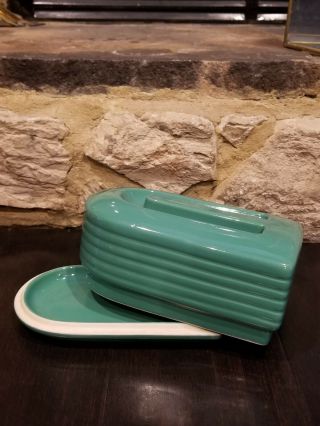Vintage Hall China Green Ceramic Refrigerator Butter Dish Westinghouse Usa