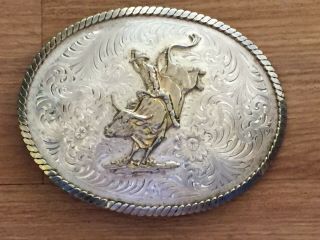 Vintage Montana Silversmiths Large Cowboy Up Bull Rider Belt Buckle Two Tone