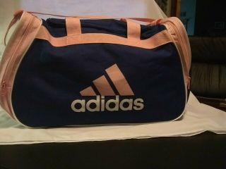 Adidas Vintage Gym Shoulder Duffle Bag Navy Pink Sport Athletic Carry On Luggage