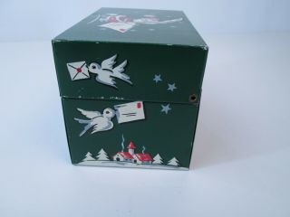 Vintage 1950 ' s Stylecraft Christmas Card List Tin Box Santa Reindeer Hinged 2