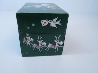 Vintage 1950 ' s Stylecraft Christmas Card List Tin Box Santa Reindeer Hinged 4