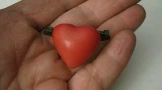 Large 1940s Vintage Puffy Plastic Red Heart Valentines Day Brooch/pin