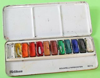 Vintage German ' Pelikan ' 80/12 Watercolor Paint Tin Box Circus motif 1970 ' s 4