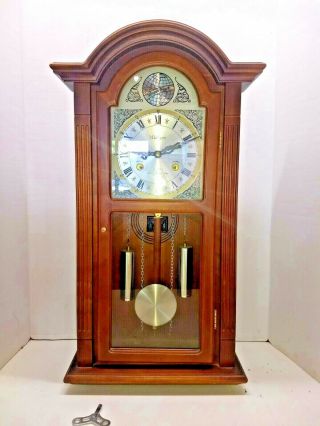 Vintage Wooden Waltham Regulator 31 Day Chime Wall Clock & Key