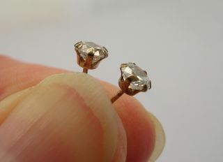 Tiny Sparkling Vintage 9ct Yellow Gold Clear Crystal Earrings - 4mm Studs - Vgc