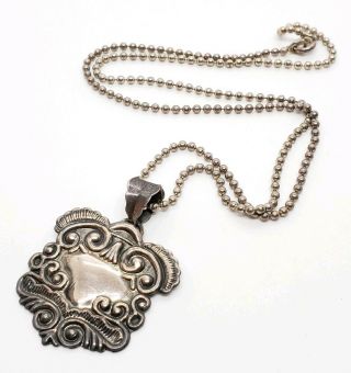 Vintage Signed 925 Sterling Silver Repousse Art Deco Styled Pendant Necklace