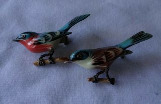 Takahashi Bird Pins Blue Birds Pair Male And Female Vintage 1960s
