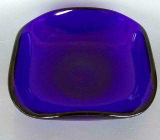 Vintage Venini Murano Glass Blue Square Bowl Cobalt Signed