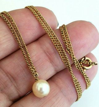 Vintage Pearl 7mm Solitaire Pendant Gold Filled Chain Necklace