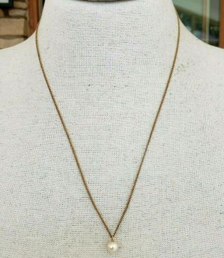 Vintage Pearl 7mm Solitaire Pendant Gold Filled Chain Necklace 2