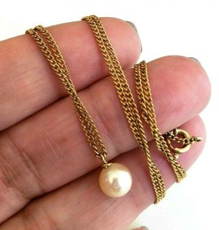 Vintage Pearl 7mm Solitaire Pendant Gold Filled Chain Necklace 3
