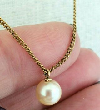 Vintage Pearl 7mm Solitaire Pendant Gold Filled Chain Necklace 4